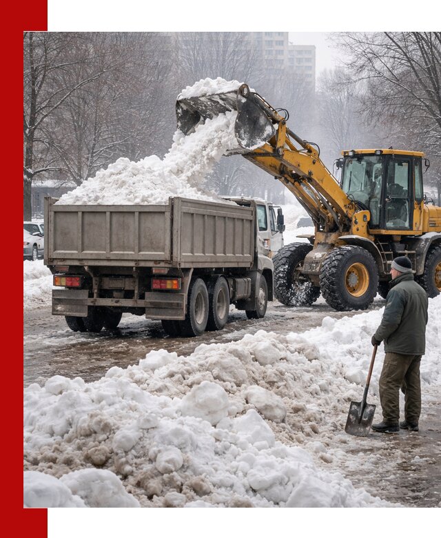 Вывоз снега грузовой техникой в Сестрорецке оперативно и чисто